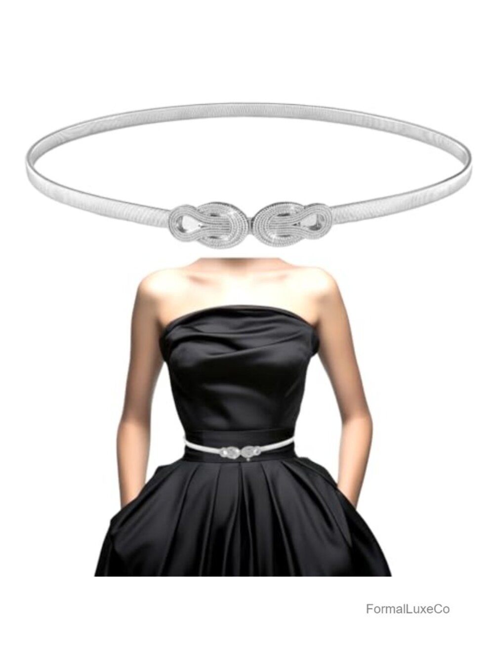Skinny Stretch Chain Belt for Women, Metal Hook Waist Belt for Dresses